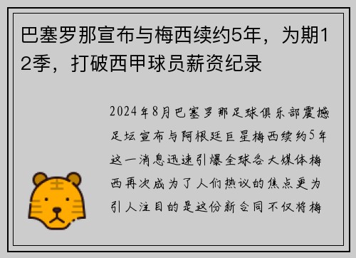 巴塞罗那宣布与梅西续约5年，为期12季，打破西甲球员薪资纪录